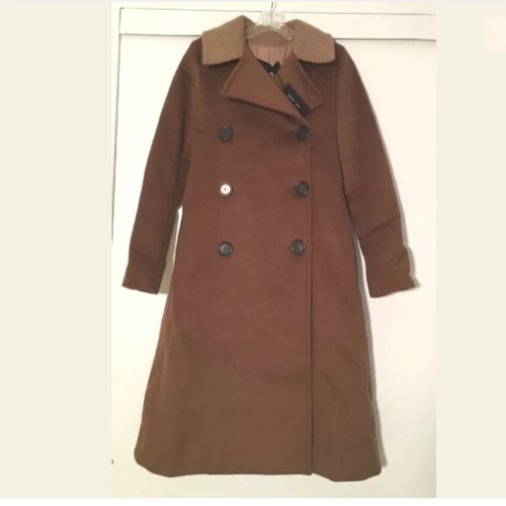 NWT Derek Lam Brown Coat w Knit Collar